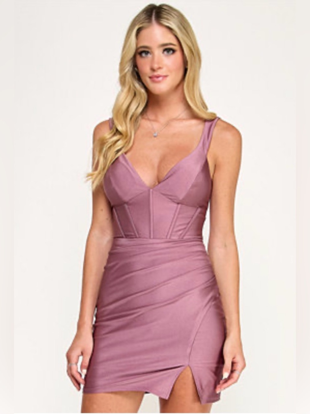 Emeral Sundae  mauve structured corset slit mini dress size L